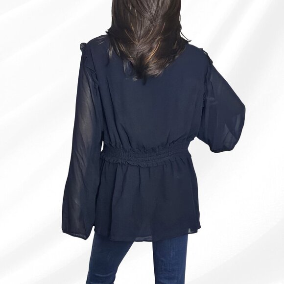 2/$50 City Chic Womens Plus Navy Ruffled Sheer Peplum Top Size XXL/24 NWT - Picture 2 of 7